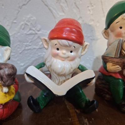 set of 3 vintage ceramic Homco Christmas elf Figurines