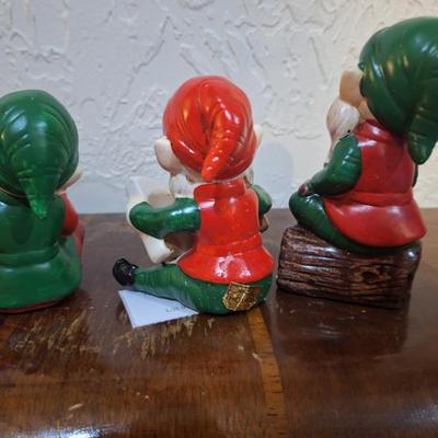 set of 3 vintage ceramic Homco Christmas elf Figurines