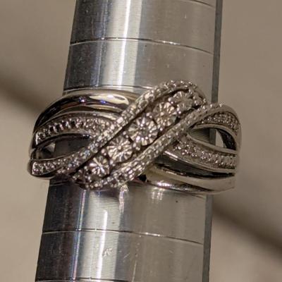 Sterling silver crossover multi row ring size 7