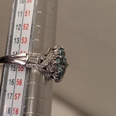 D'Joy sterling silver 925 ring size 7 with sky blue stones and clear accent stones.