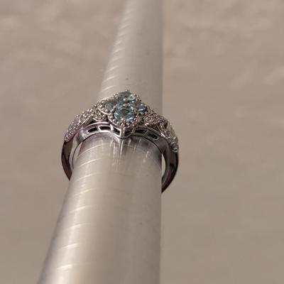 D'Joy sterling silver 925 ring size 7 with sky blue stones and clear accent stones.