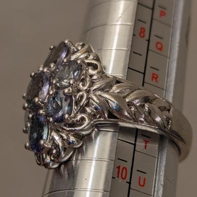 STS 925 sterling silver ring size 9 light blue stones