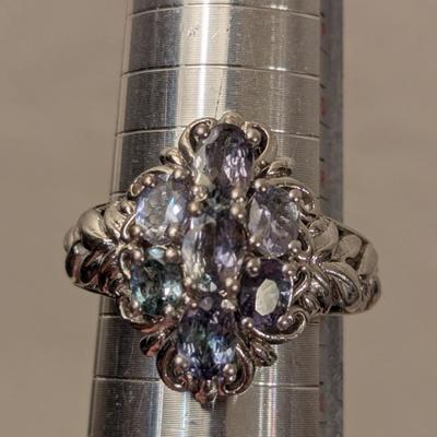 STS 925 sterling silver ring size 9 light blue stones