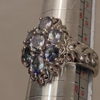 STS 925 sterling silver ring size 9 light blue stones