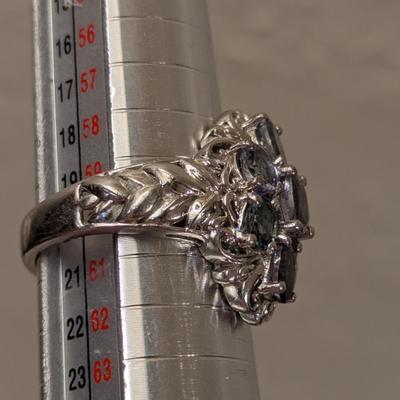 STS 925 sterling silver ring size 9 light blue stones