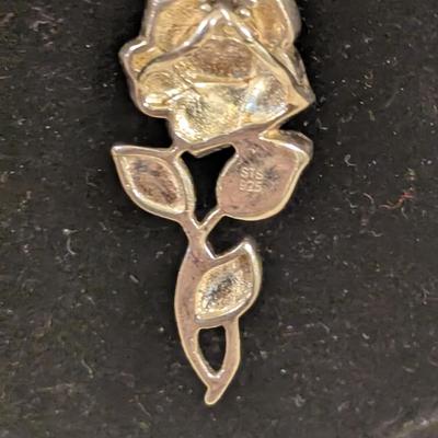 STS sterling silver 925 necklace with Rose pendant (small accent stones unknown if diamonds or other). 18 in chain.