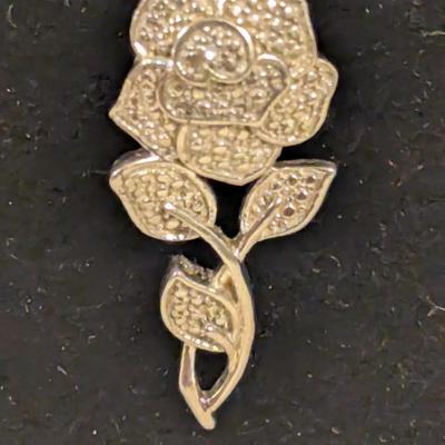 STS sterling silver 925 necklace with Rose pendant (small accent stones unknown if diamonds or other). 18 in chain.