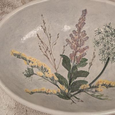 Vintage Salt Marsh Pottery oval bowl -Goldenrod Queen lace Steeplebrush