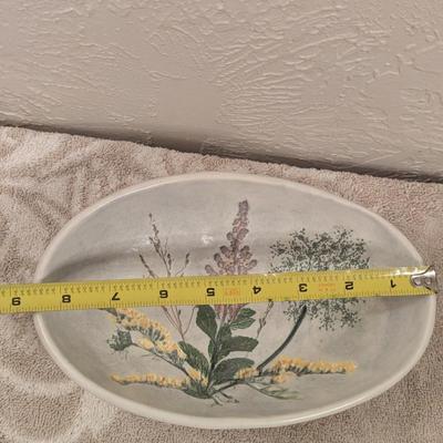 Vintage Salt Marsh Pottery oval bowl -Goldenrod Queen lace Steeplebrush