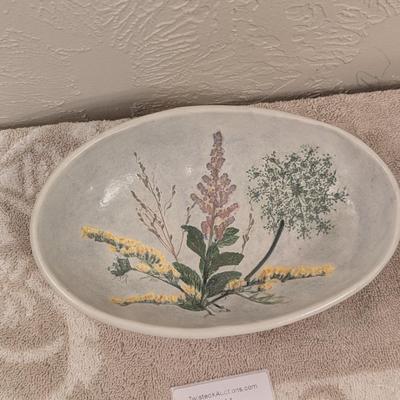 Vintage Salt Marsh Pottery oval bowl -Goldenrod Queen lace Steeplebrush