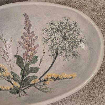 Vintage Salt Marsh Pottery oval bowl -Goldenrod Queen lace Steeplebrush