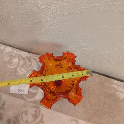 Fenton Cabbage Rose style amberina glass ruffled compote candy dish. (did not check with UV light)