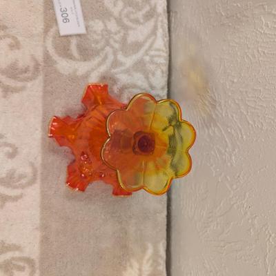 Fenton Cabbage Rose style amberina glass ruffled compote candy dish. (did not check with UV light)