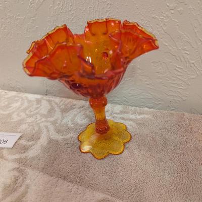 Fenton Cabbage Rose style amberina glass ruffled compote candy dish. (did not check with UV light)