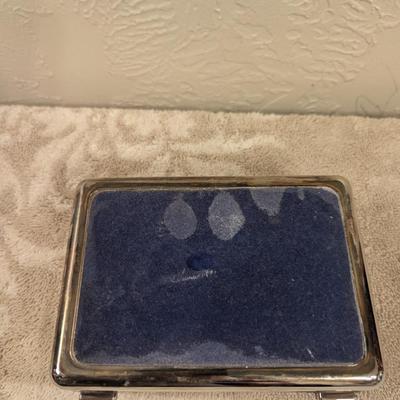 Silver tone trinket box with engraving on top