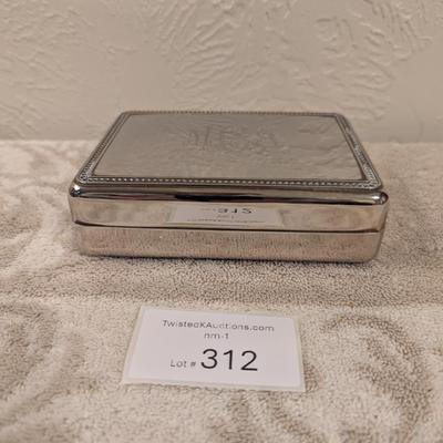 Silver tone trinket box with engraving on top