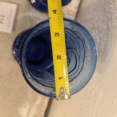2 vintage Excalibur Hotel & Casino cobalt blue glass chalices