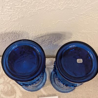 2 vintage Excalibur Hotel & Casino cobalt blue glass chalices