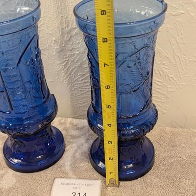 2 vintage Excalibur Hotel & Casino cobalt blue glass chalices