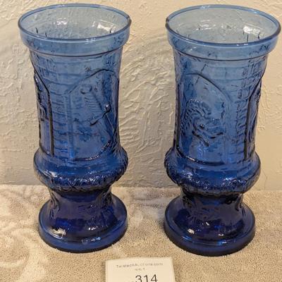 2 vintage Excalibur Hotel & Casino cobalt blue glass chalices
