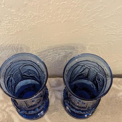 2 vintage Excalibur Hotel & Casino cobalt blue glass chalices