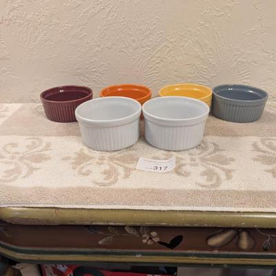 6 ramekins- 2 white 4 colorful