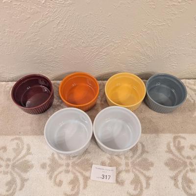 6 ramekins- 2 white 4 colorful