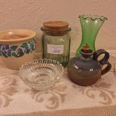 assortment of breakables, vase, jar, pot and more