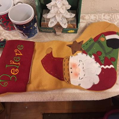 Christmas bundle, stocking, hook, door covers, coffee cups etc.