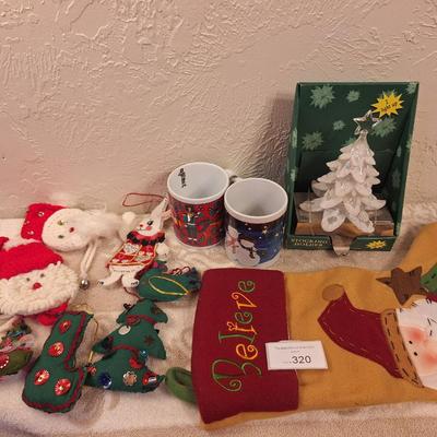 Christmas bundle, stocking, hook, door covers, coffee cups etc.
