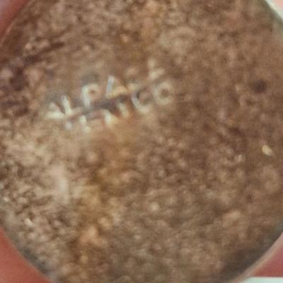 Mexican Alpaca silver town cuff bracelet with pink enamel and abalone shell floral inlay