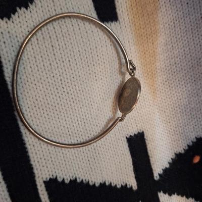 Mexican Alpaca silver town cuff bracelet with pink enamel and abalone shell floral inlay