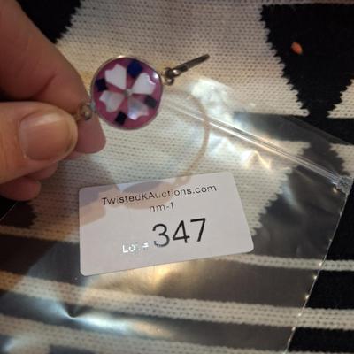 Mexican Alpaca silver town cuff bracelet with pink enamel and abalone shell floral inlay