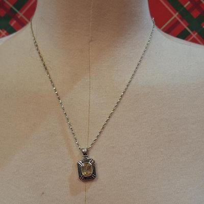 silvertone and yellow rhinestone necklace- not sterling