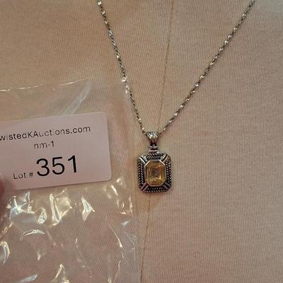 silvertone and yellow rhinestone necklace- not sterling