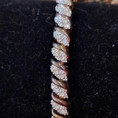 sterling silver bracelet with rhinestone accents- gold tone