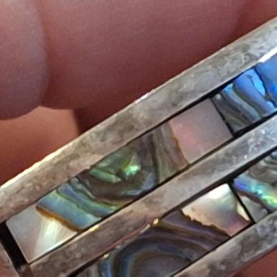 vintage Mexican silver and abalone shell hinged panel bracelet