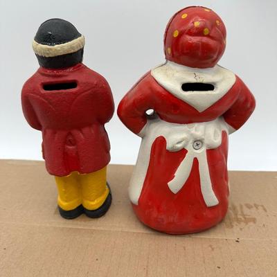 Vintage Black Americana Cast Iron Coin Banks – Man & Woman Figurines (Pair)