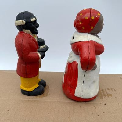 Vintage Black Americana Cast Iron Coin Banks – Man & Woman Figurines (Pair)