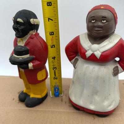 Vintage Black Americana Cast Iron Coin Banks – Man & Woman Figurines (Pair)