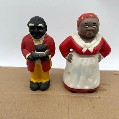 Vintage Black Americana Cast Iron Coin Banks – Man & Woman Figurines (Pair)