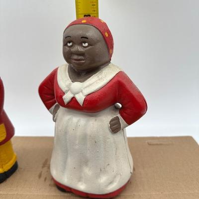 Vintage Black Americana Cast Iron Coin Banks – Man & Woman Figurines (Pair)