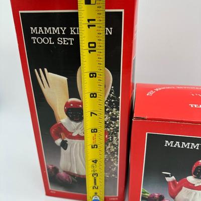 Vintage Mammy Kitchen Décor Set – Cookie Jar, Teapot & Utensil Holder – Original Boxes