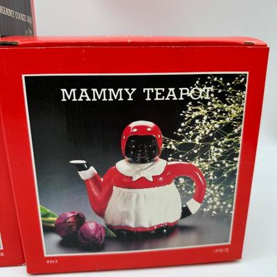 Vintage Mammy Kitchen Décor Set – Cookie Jar, Teapot & Utensil Holder – Original Boxes