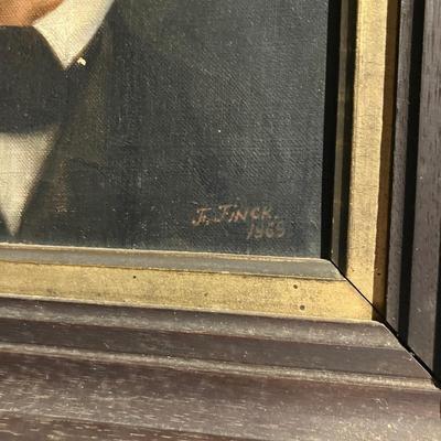 1869 Antique Oil Portrait Painting by F. Finck – Victorian Gentleman Ancestor in Original Frame