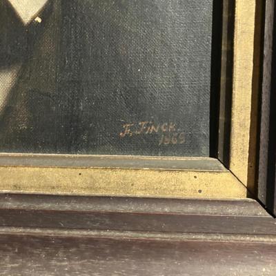 1869 Antique Oil Portrait Painting by F. Finck – Victorian Gentleman Ancestor in Original Frame