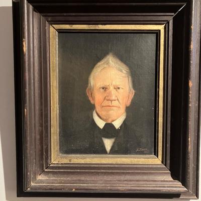 1869 Antique Oil Portrait Painting by F. Finck – Victorian Gentleman Ancestor in Original Frame