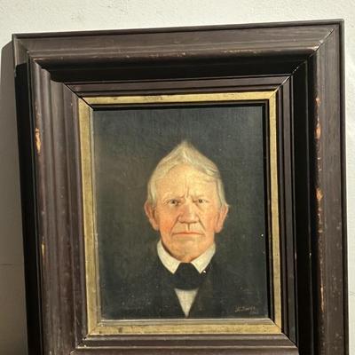 1869 Antique Oil Portrait Painting by F. Finck – Victorian Gentleman Ancestor in Original Frame