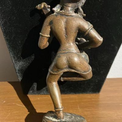 Antique Bronze Dancing Saraswati Statue - Hindu Goddess Playing Veena - 6" Tall