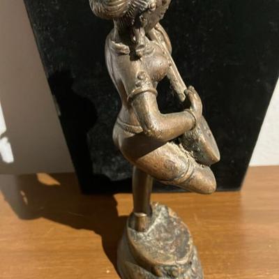 Antique Bronze Dancing Saraswati Statue - Hindu Goddess Playing Veena - 6" Tall